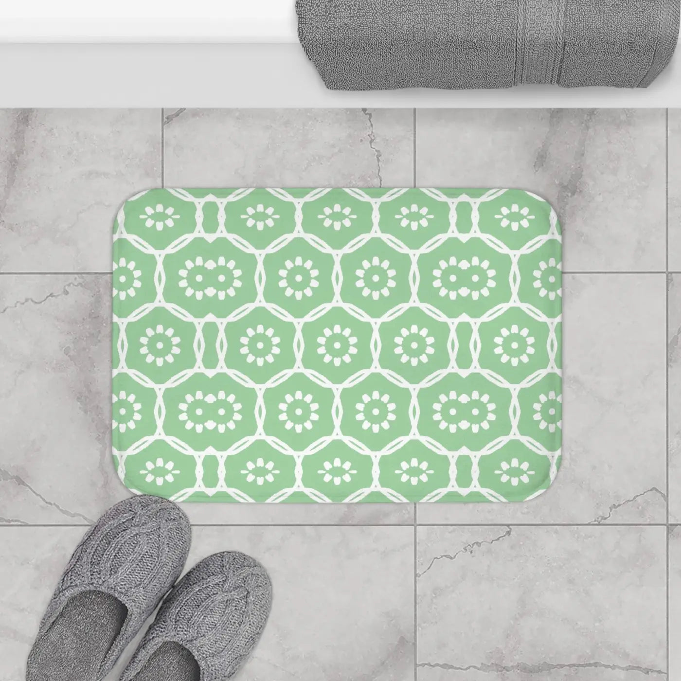 Green Geometric Bath Mat – Soft Microfiber - Dipaliz