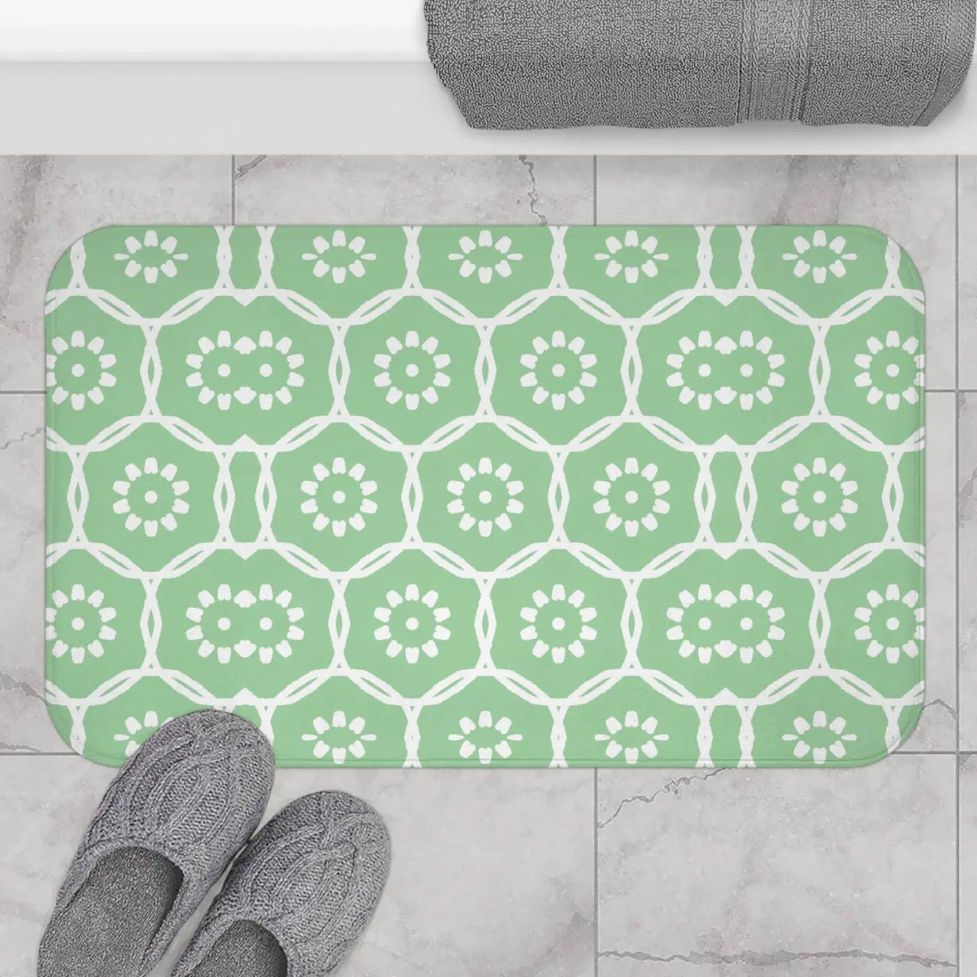 Green Geometric Bath Mat – Soft Microfiber - Dipaliz