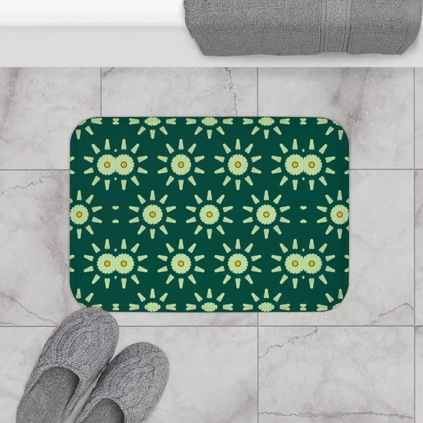 Green Geometric Bath Mat – Non Slip Microfiber - Dipaliz