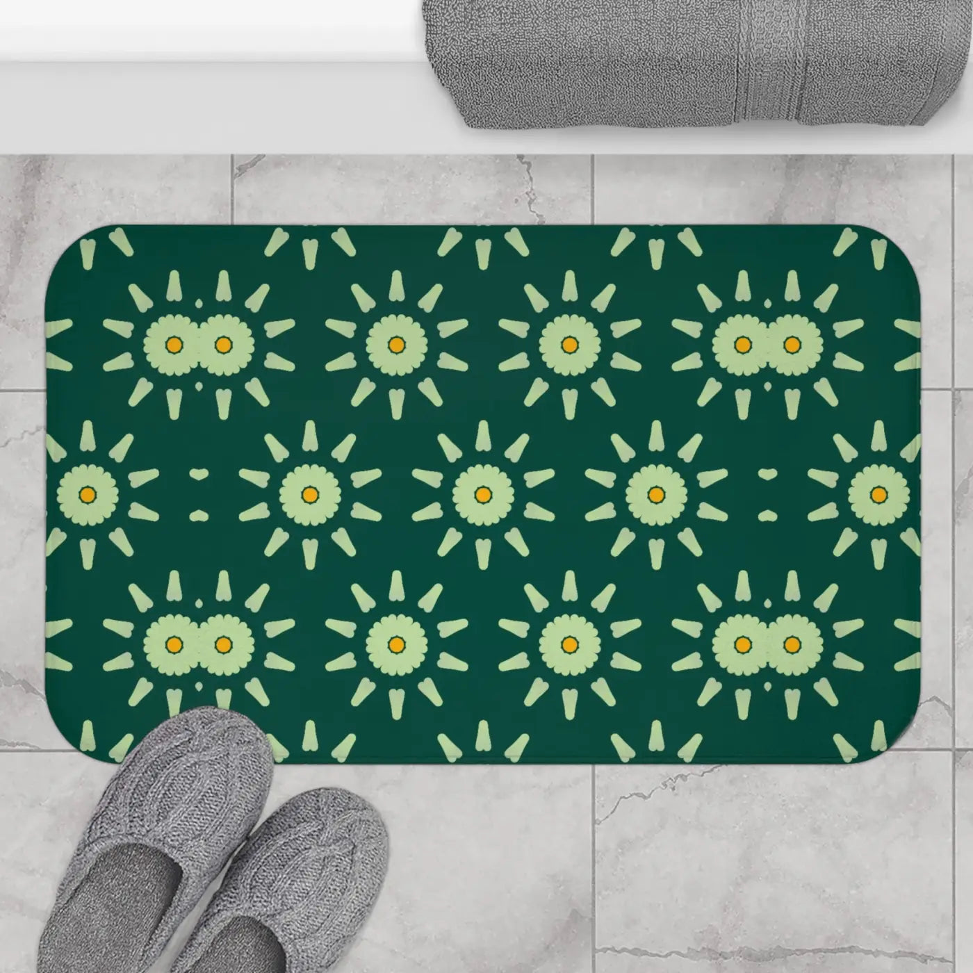 Green Geometric Bath Mat – Non Slip Microfiber - Dipaliz