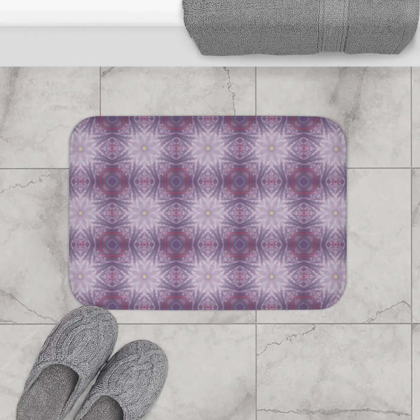 Purple Geometric Bath Mat – Soft Microfiber - Dipaliz