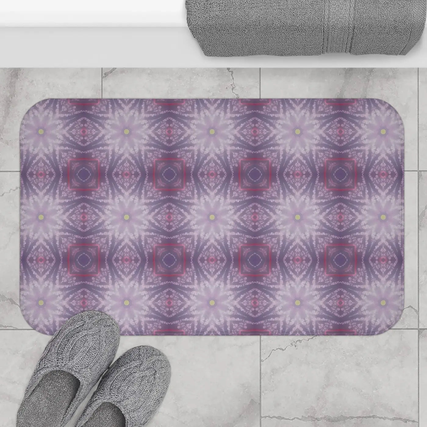 Purple Geometric Bath Mat – Soft Microfiber - Dipaliz