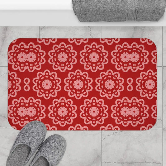 Red Geometric Bath Mat – Soft Microfiber - Dipaliz
