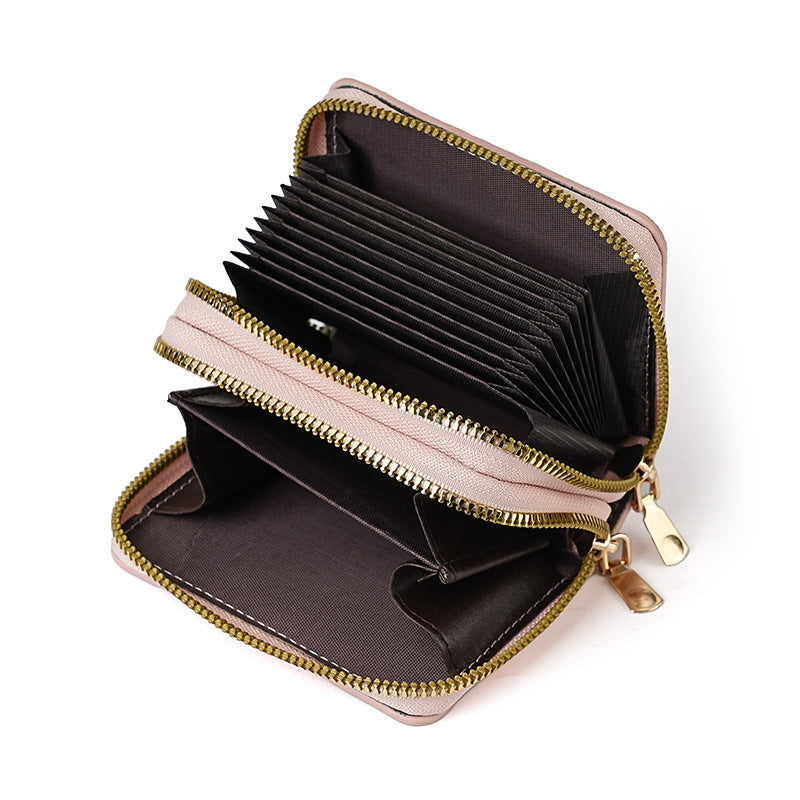 Women's PU Leather Clutch Wallet – Dual Zipper & Multiple Card Slots