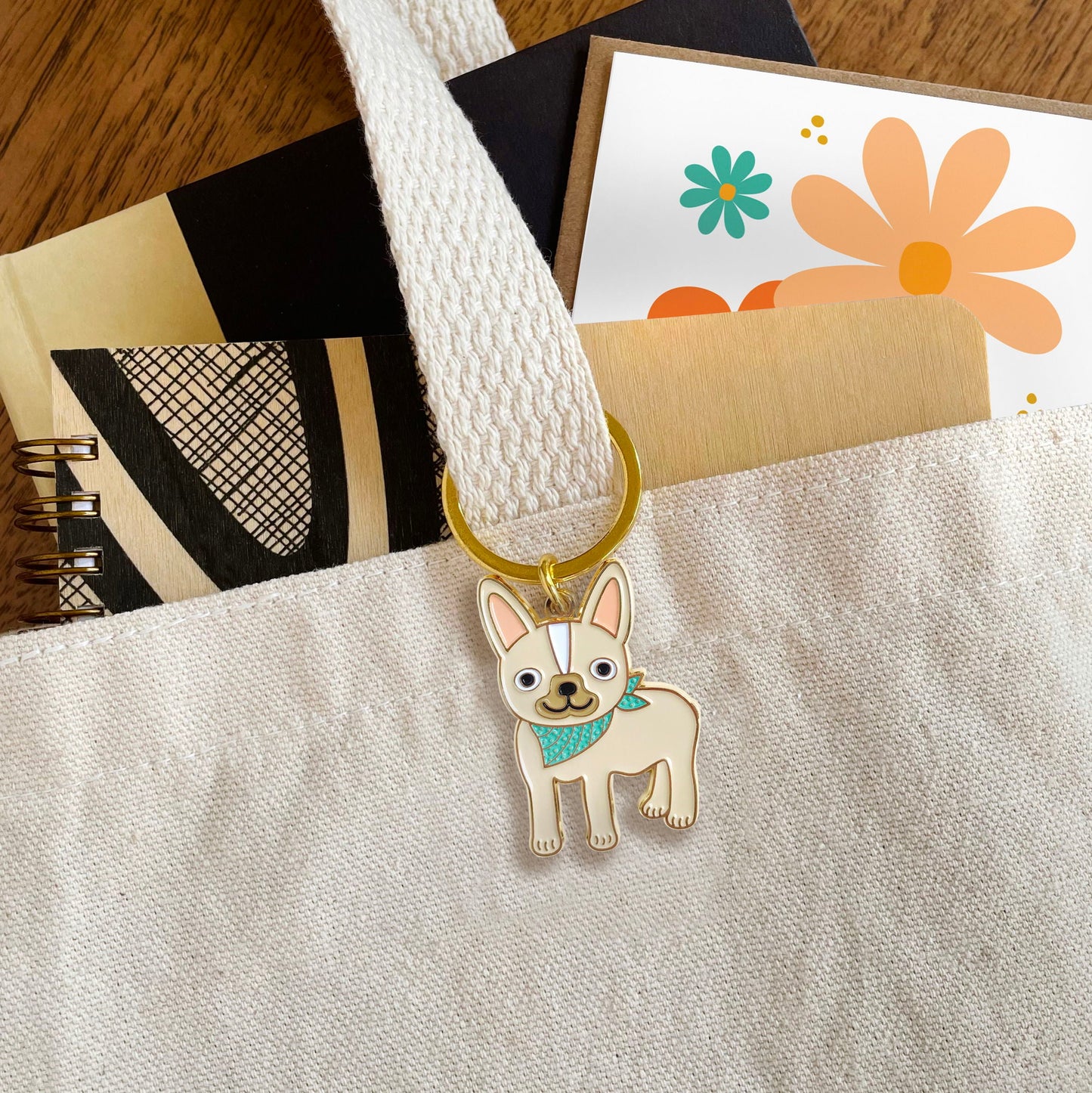 Friendly Frenchie French Bulldog Enamel Keychain