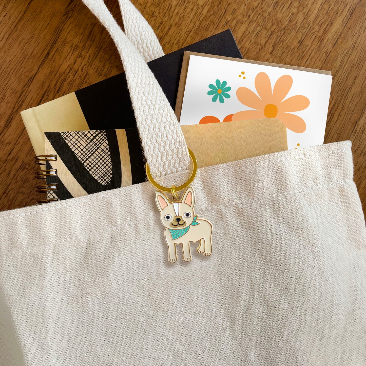 Friendly Frenchie French Bulldog Enamel Keychain