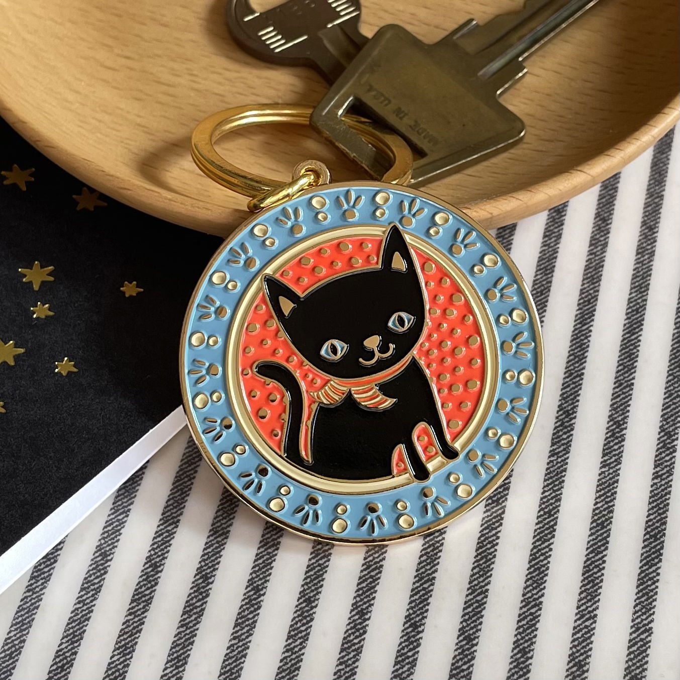 Black Cat Enamel Keychain