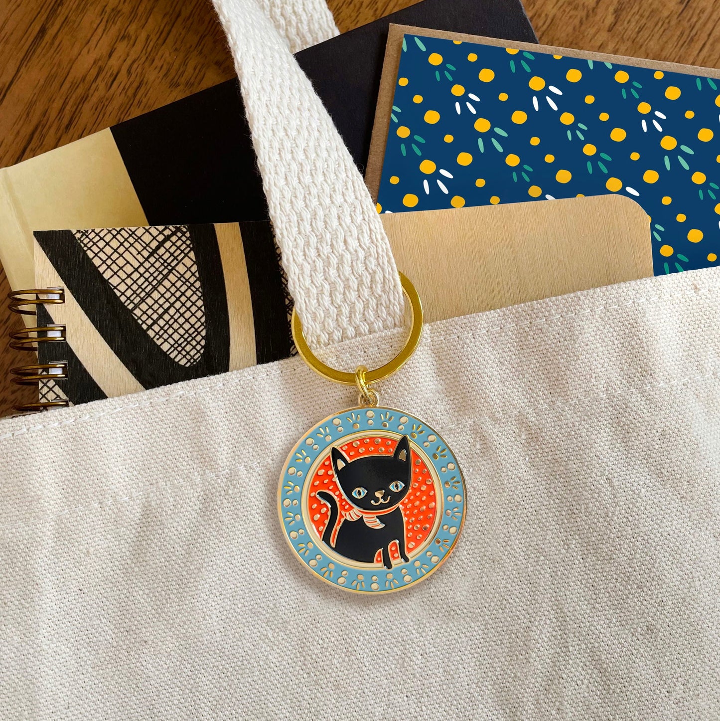 Black Cat Enamel Keychain