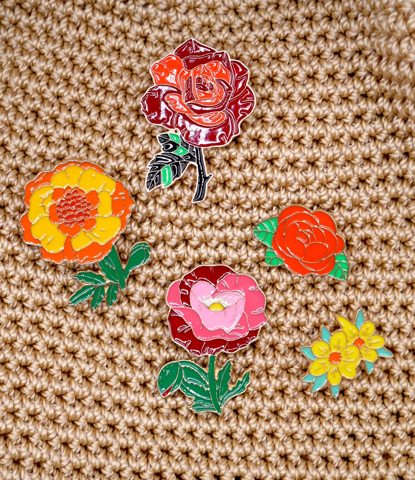 Flower Metal Enamel Pins (Set of 3)