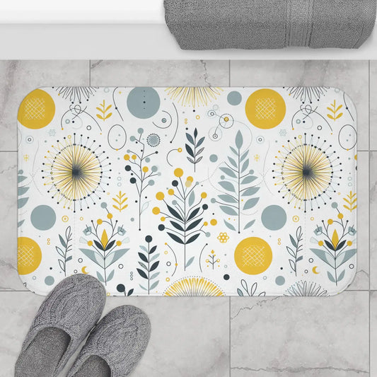 Floral Grey Pattern Bath Mat – Yellow Design - Dipaliz