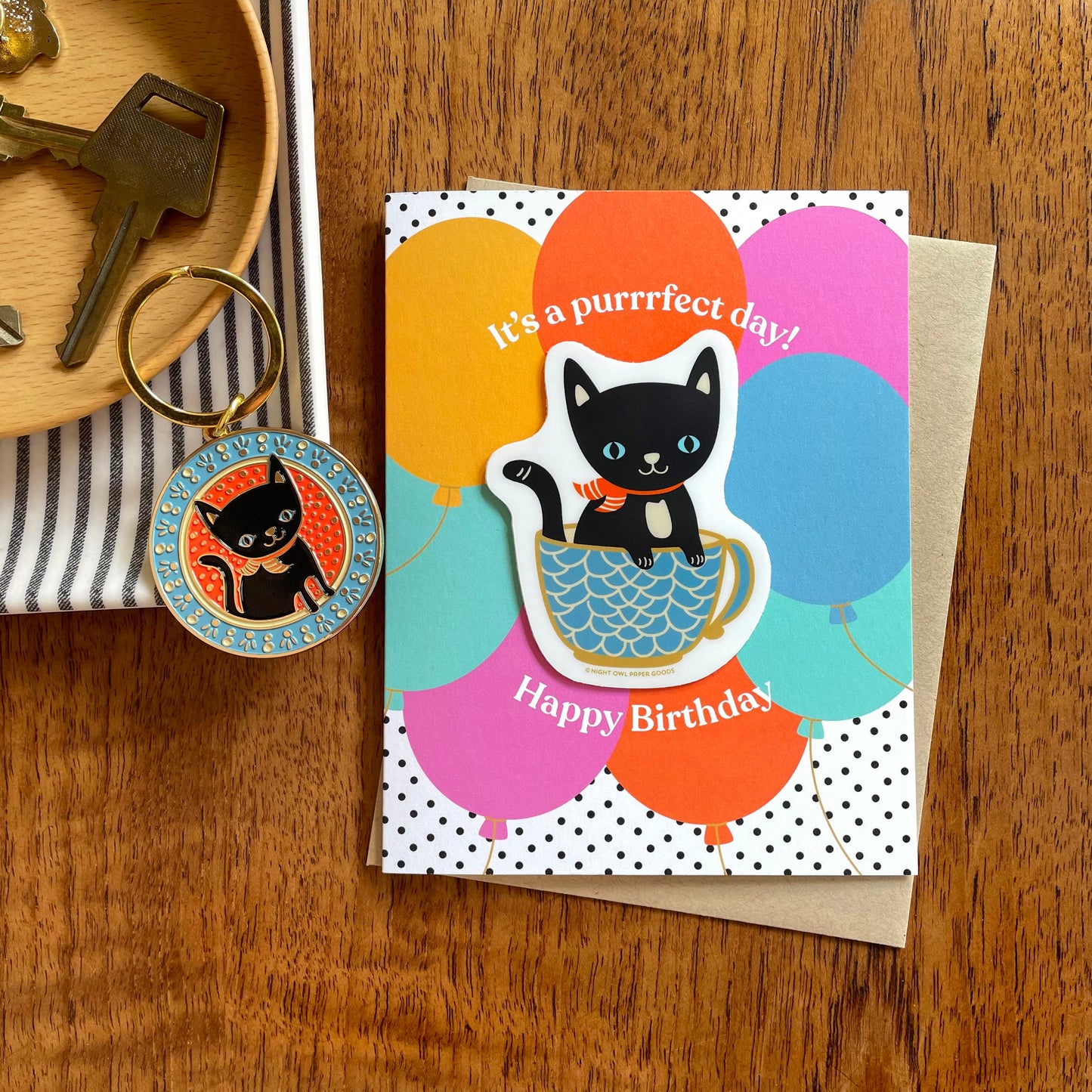 Black Cat Enamel Keychain