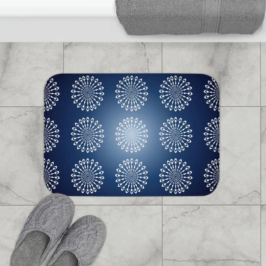 Geometric Pattern Bath Mat – Plush Navy Rug - Dipaliz