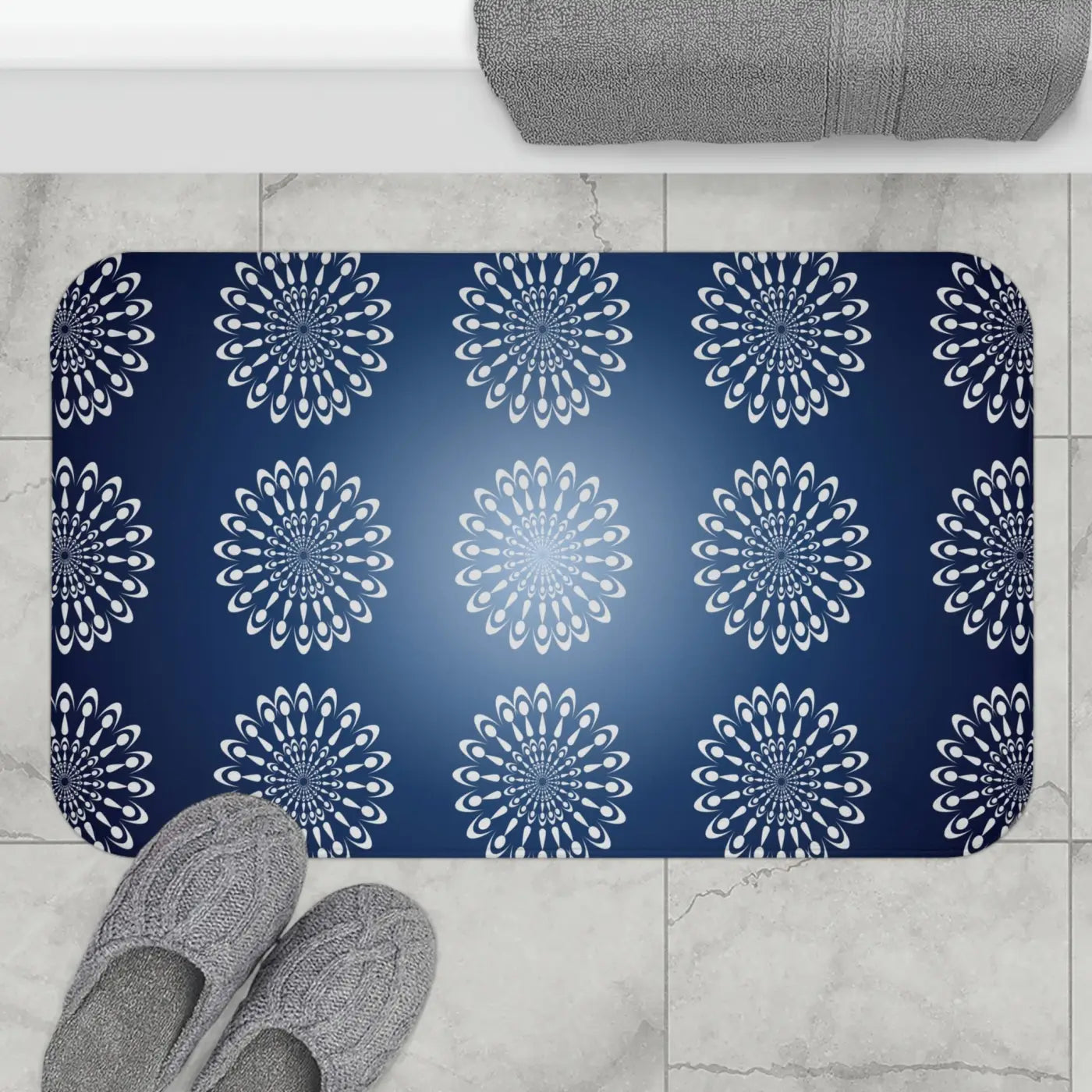 Geometric Pattern Bath Mat – Plush Navy Rug - Dipaliz