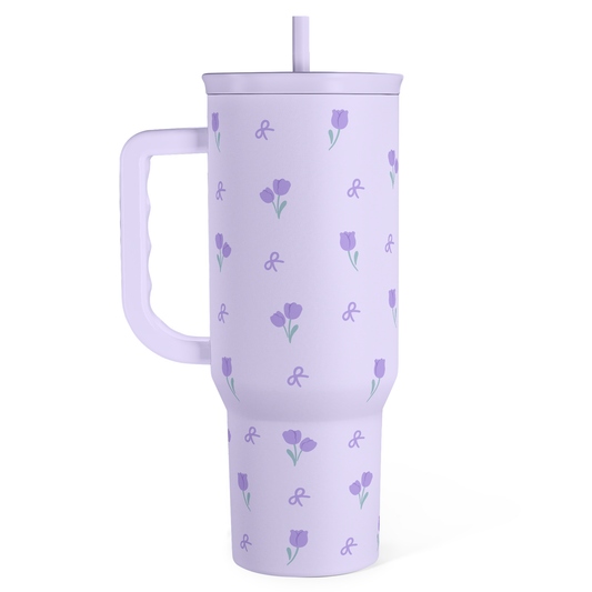 Floral 40oz Tumbler with Handle and Straw – Tulip Insulated Stainless Steel Travel Coffee Mug for Women Girls, Floral Gift Idea for Birthday Christmas Mothers Day