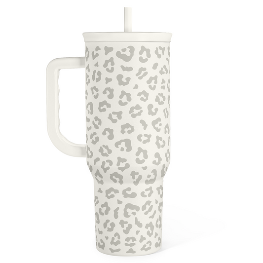 Leopard Tumbler with Handle, Insulated Stainless Steel Travel Mug Cup, Gifts for Women Girls on Birthday Christmas, Cream Leopard, 40oz