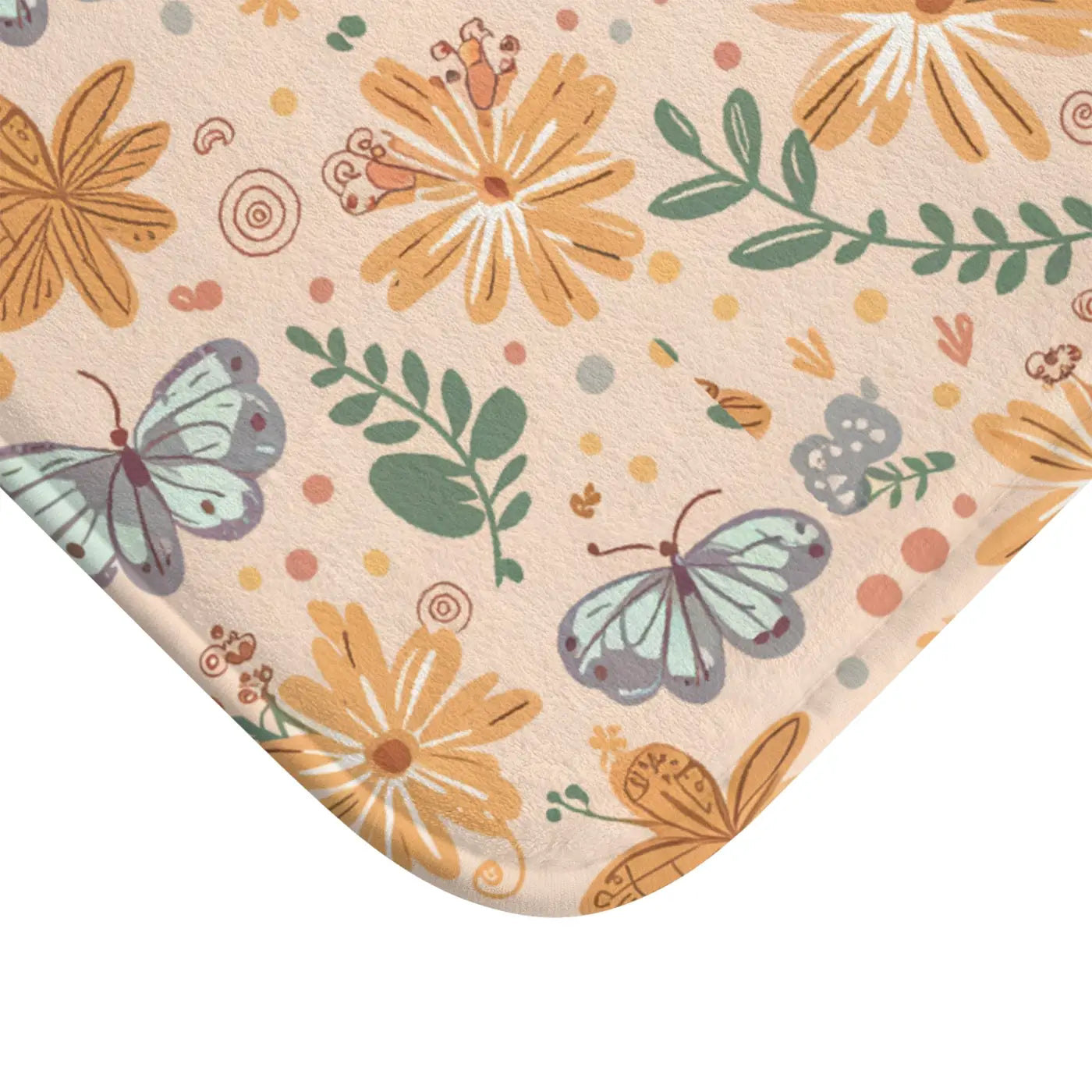 Orange Butterfly Floral Bath Mat – Anti-slip Backing - Dipaliz
