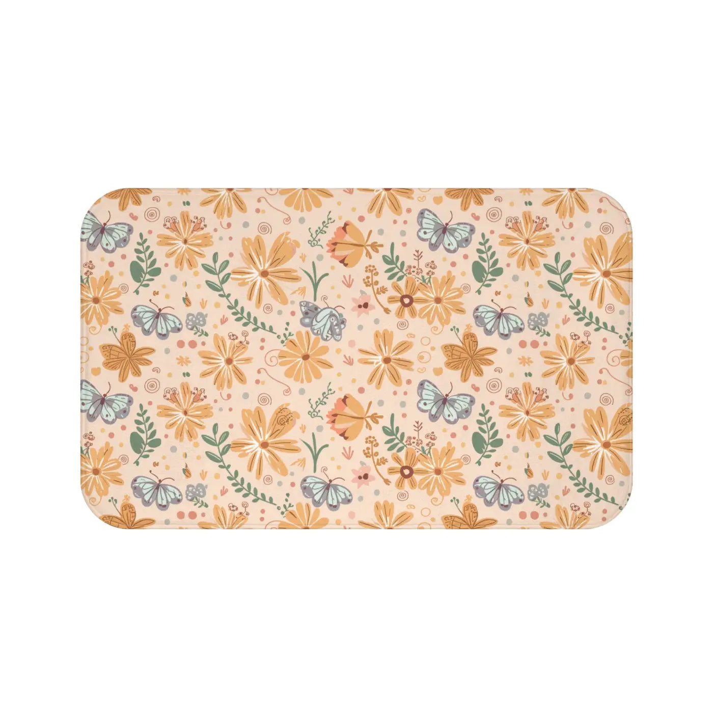 Orange Butterfly Floral Bath Mat – Anti-slip Backing - Dipaliz
