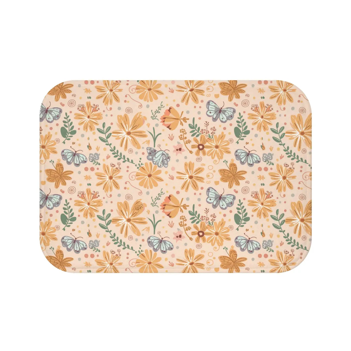 Orange Butterfly Floral Bath Mat – Anti-slip Backing - Dipaliz
