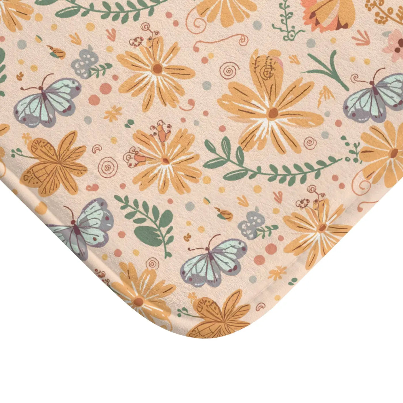Orange Butterfly Floral Bath Mat – Anti-slip Backing - Dipaliz