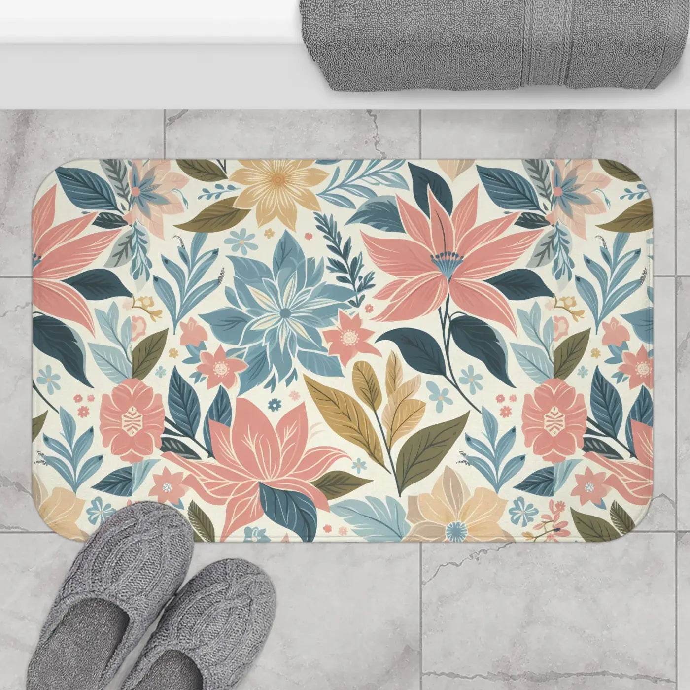 Pastel Floral Bath Mat – Anti-slip Backing - Dipaliz