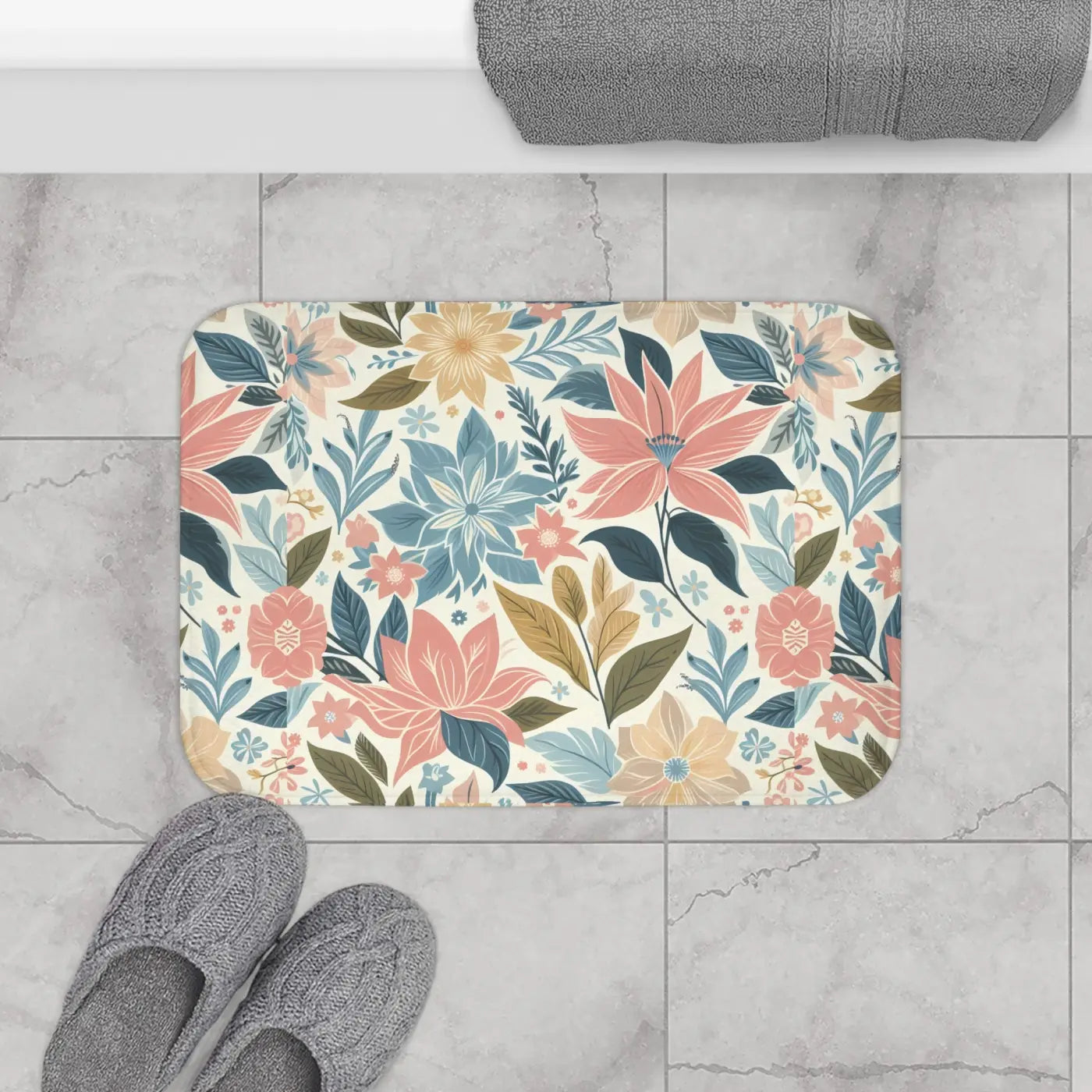 Pastel Floral Bath Mat – Anti-slip Backing - Dipaliz