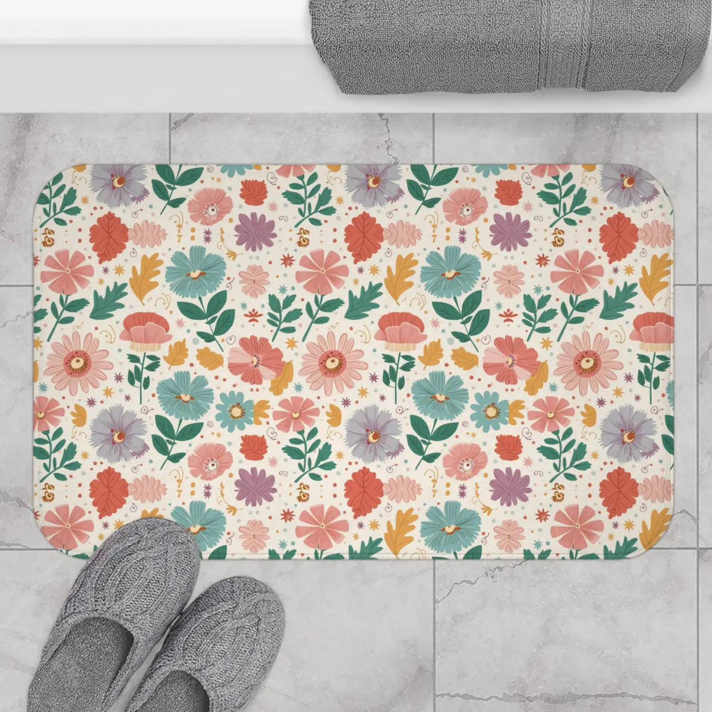 Floral Microfiber Bath Mat – Absorbent Soft - Dipaliz