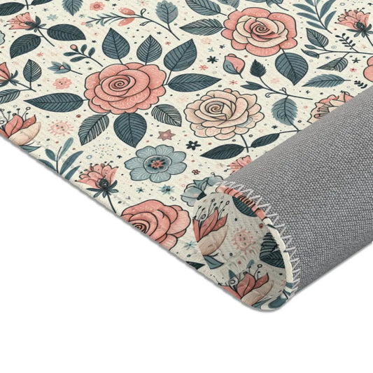Pastel Rose Flower Area Rugs – Polyester Chenille - Dipaliz
