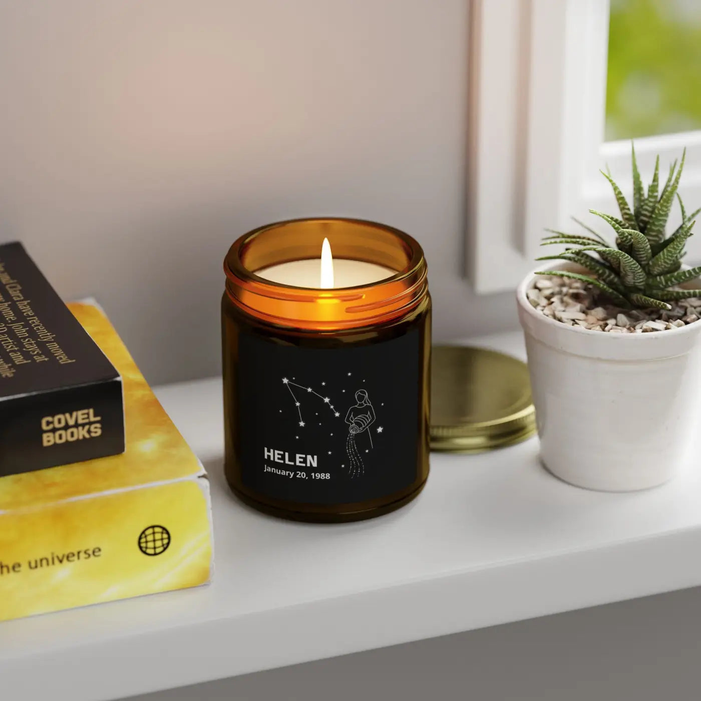 Custom Aquarius Zodiac Candle – Apricot Wax - Dipaliz