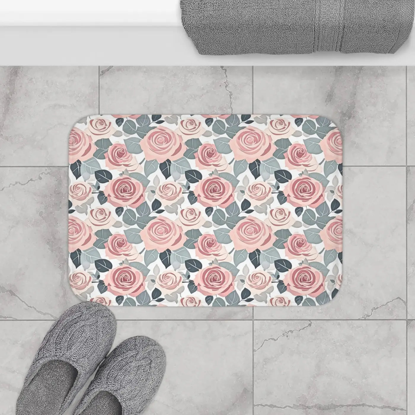 Pink Rose Flowers Bath Mat – Microfiber - Dipaliz