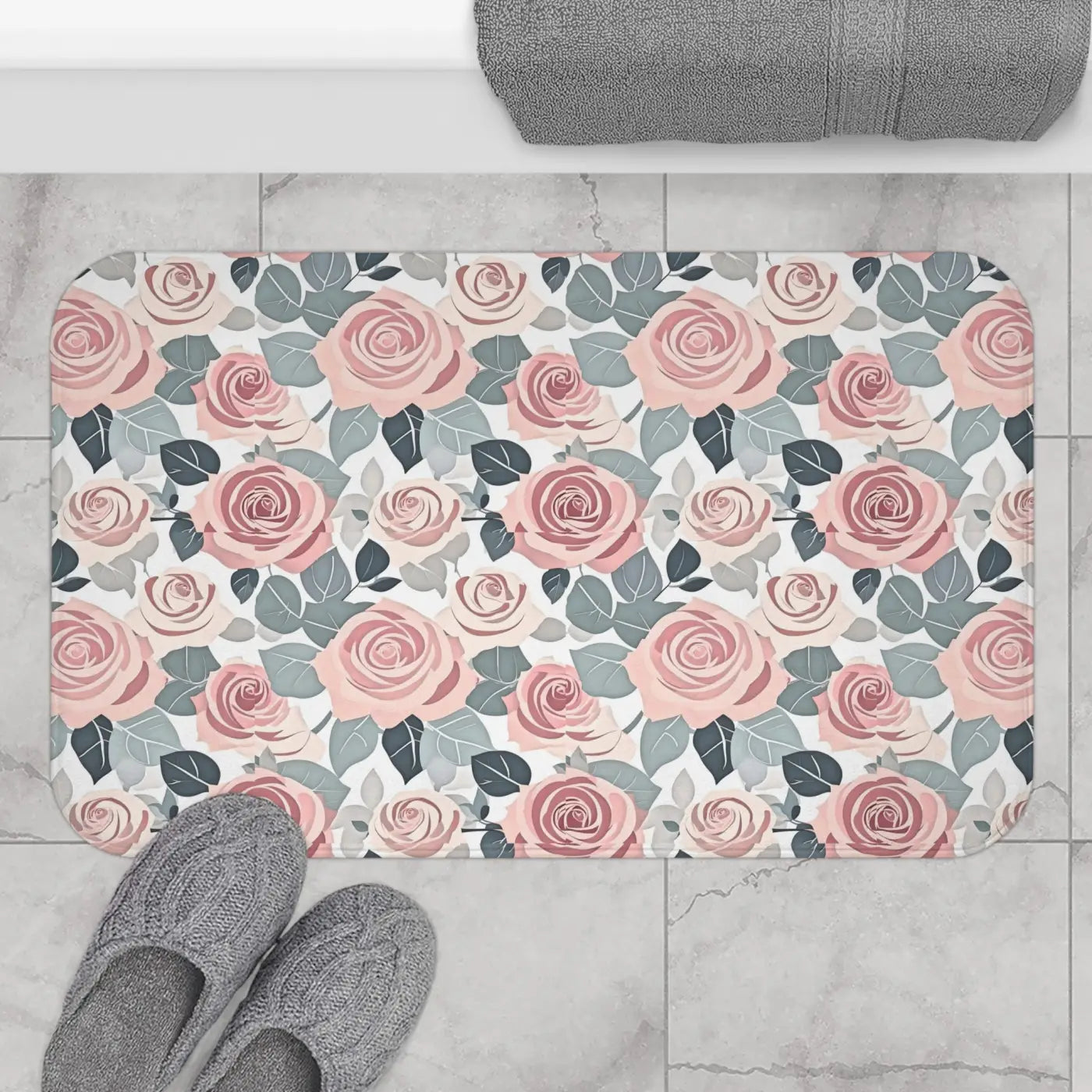 Pink Rose Flowers Bath Mat – Microfiber - Dipaliz