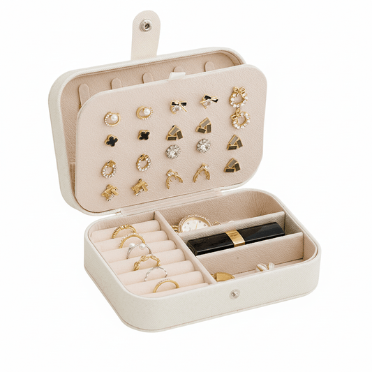 Estuche organizador de cuero PU pequeño para joyería de viaje portátil