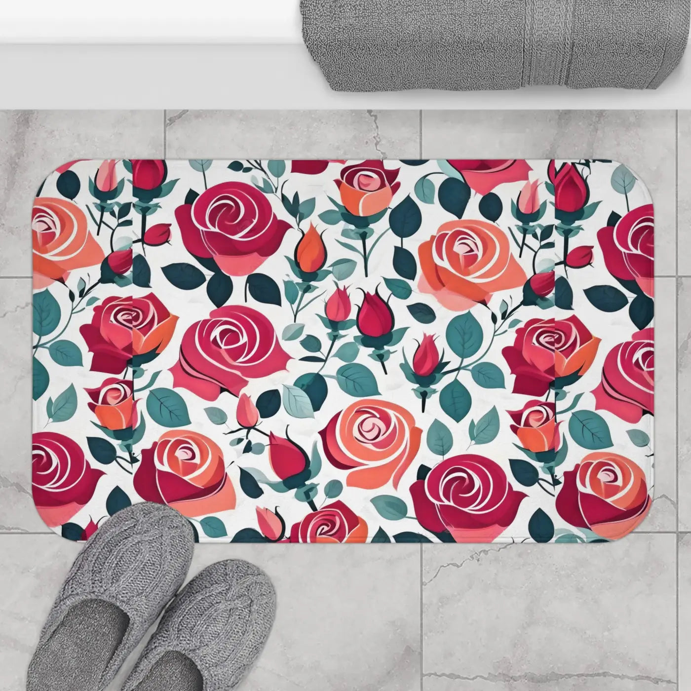 Red Rose Bath Mat – Plush Microfiber Rug - Dipaliz