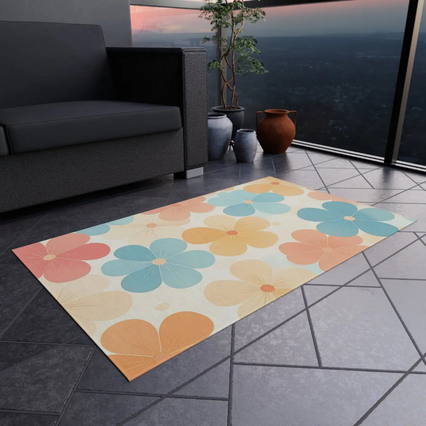 Blossom Haven Outdoor Rug – Creamy Backdrop - Dipaliz