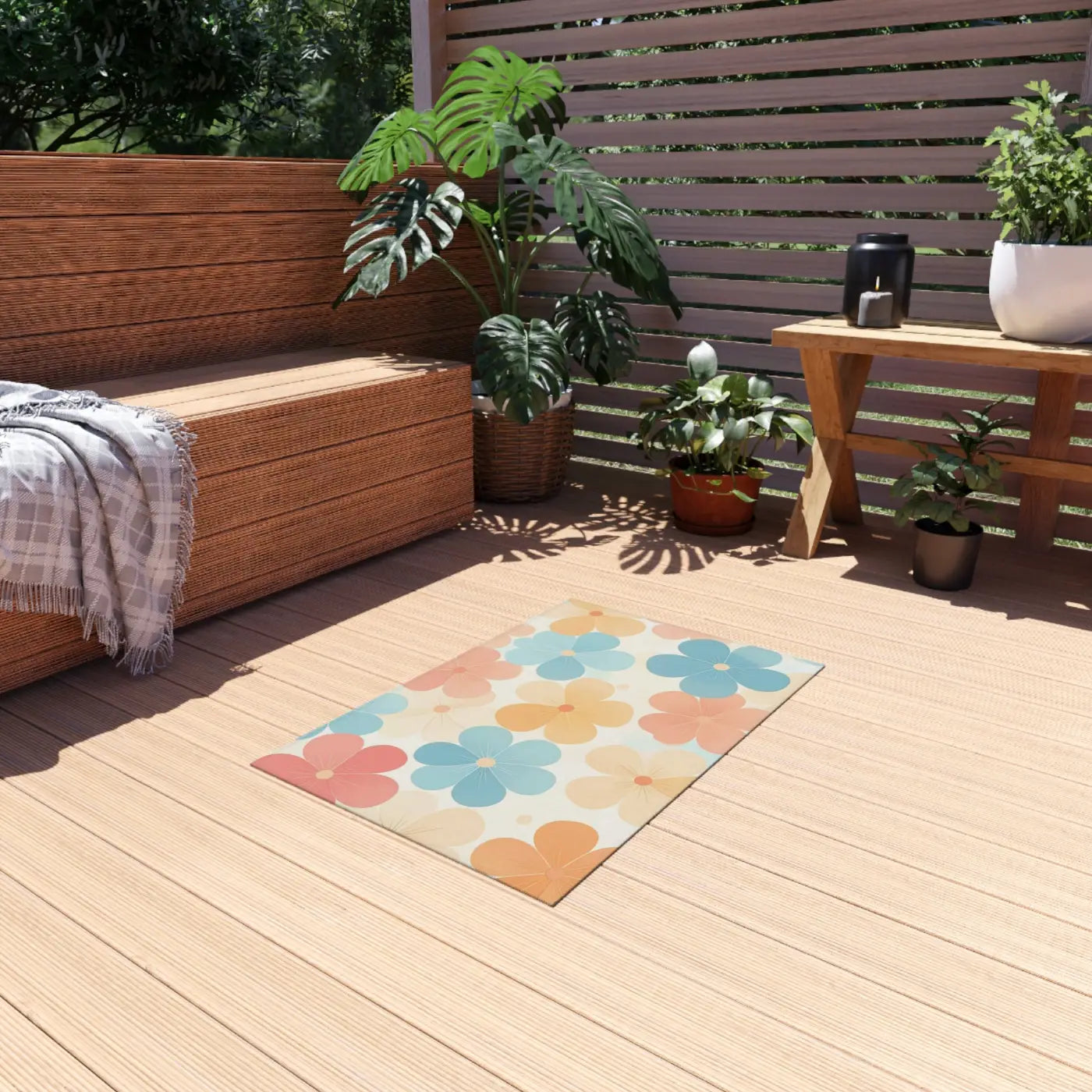 Blossom Haven Outdoor Rug – Creamy Backdrop - Dipaliz