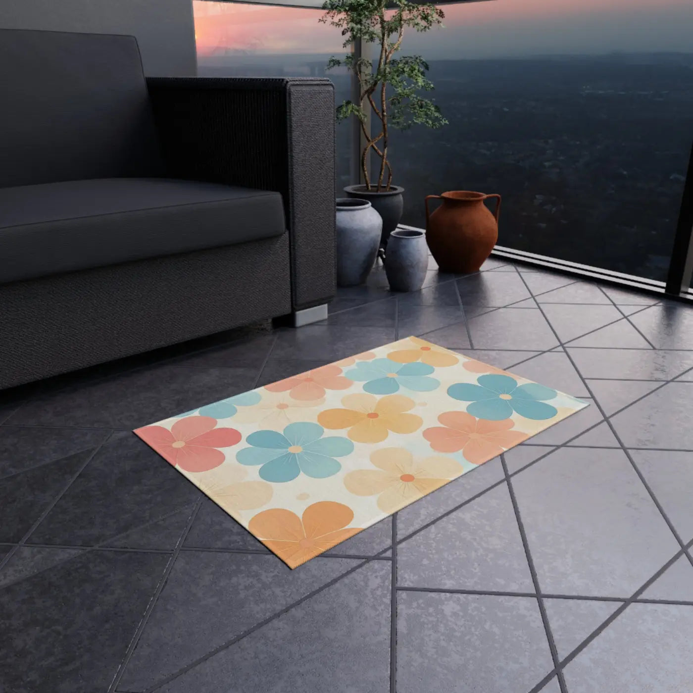 Blossom Haven Outdoor Rug – Creamy Backdrop - Dipaliz