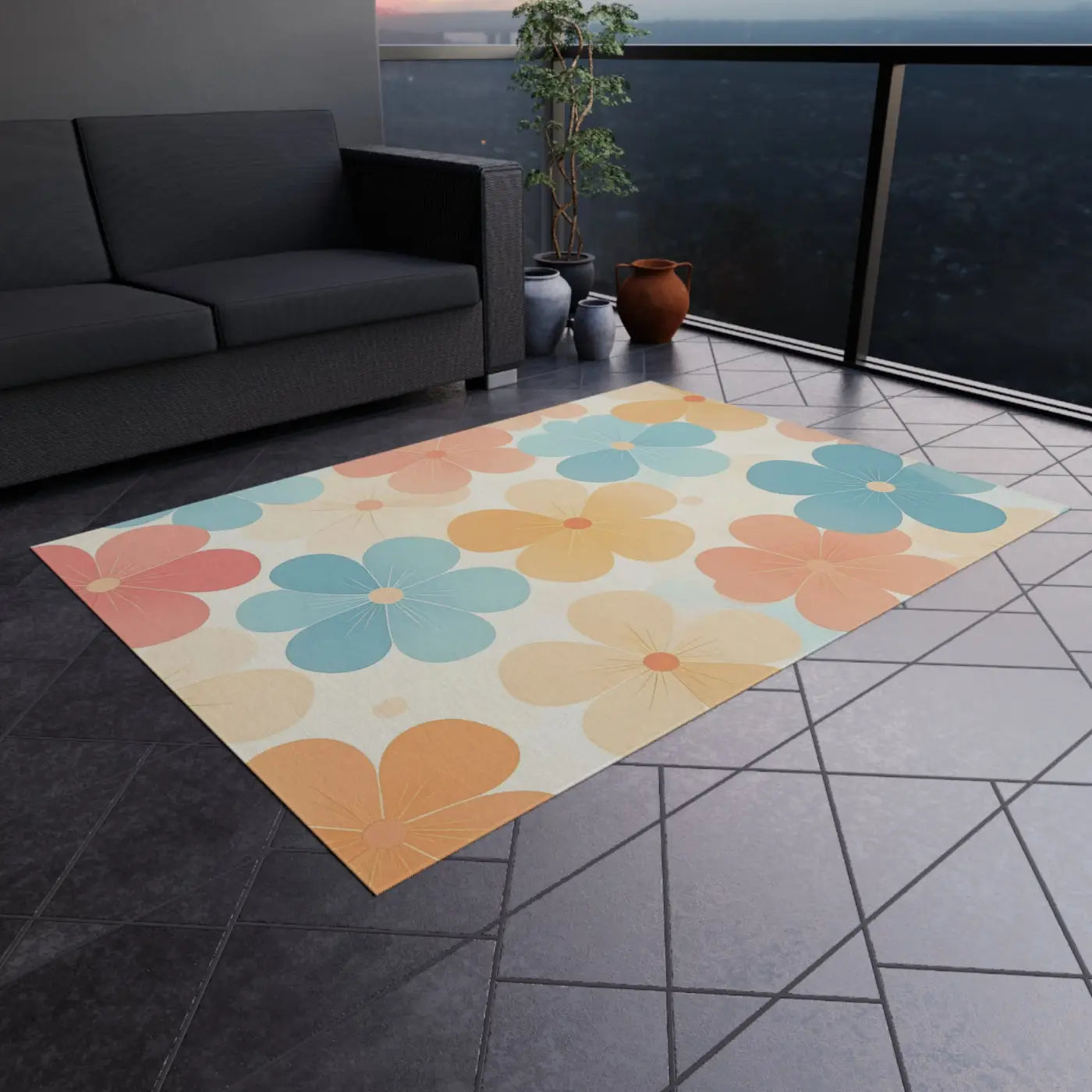 Blossom Haven Outdoor Rug – Creamy Backdrop - Dipaliz