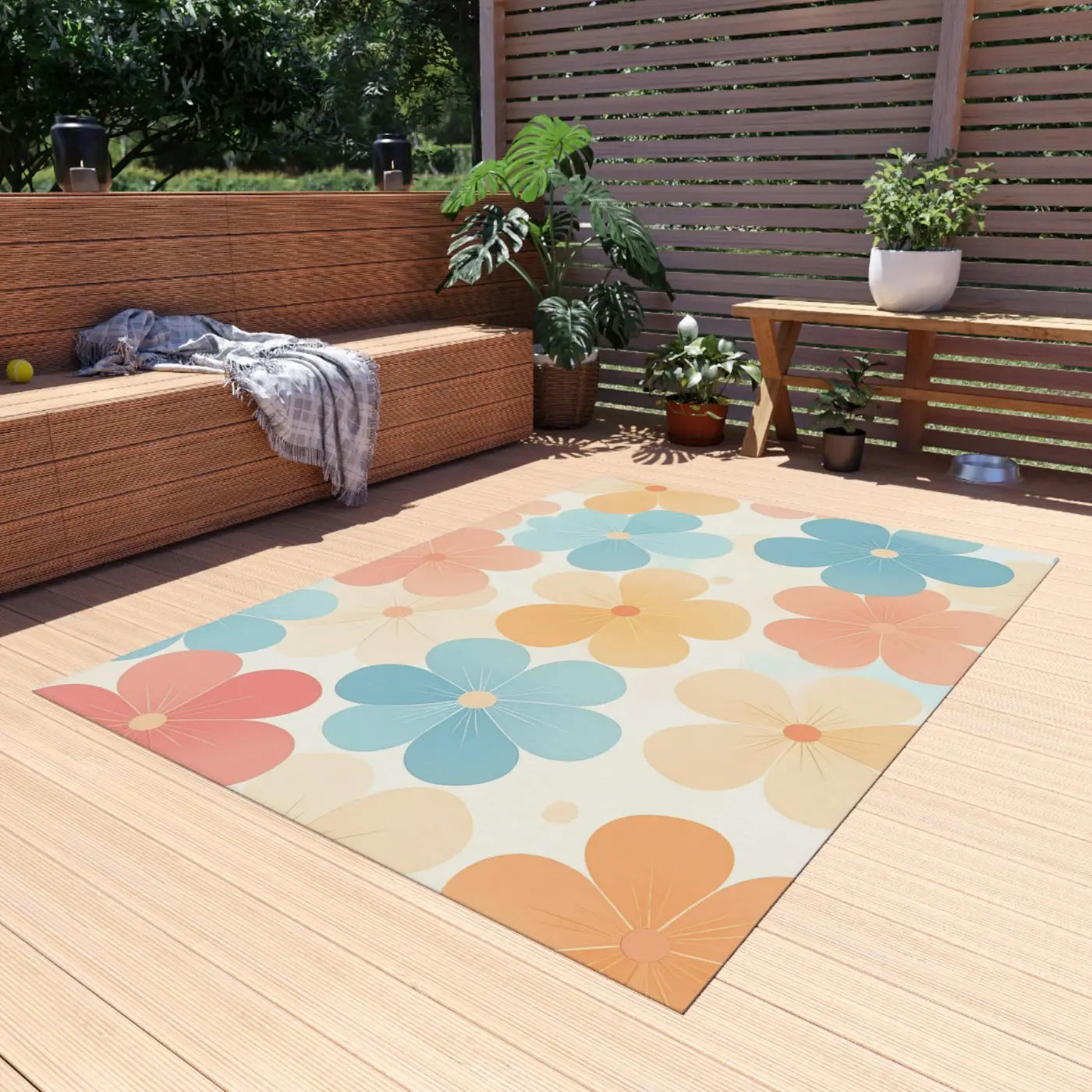 Blossom Haven Outdoor Rug – Creamy Backdrop - Dipaliz